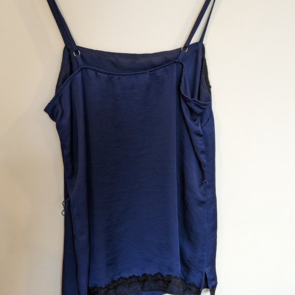 Kimchi Blue navy satin camisole with black lace trim Size S - Picture 3 of 5